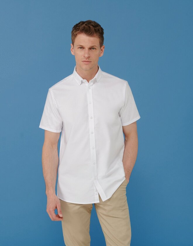 Henbury Mens Short Sleeve Modern Oxford Shirt - Regular Fit