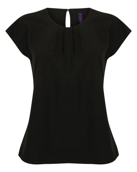 Henbury Ladies Pleat Front Short Sleeve Blouse