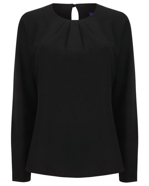 Henbury Ladies Pleat Front Long Sleeve Blouse