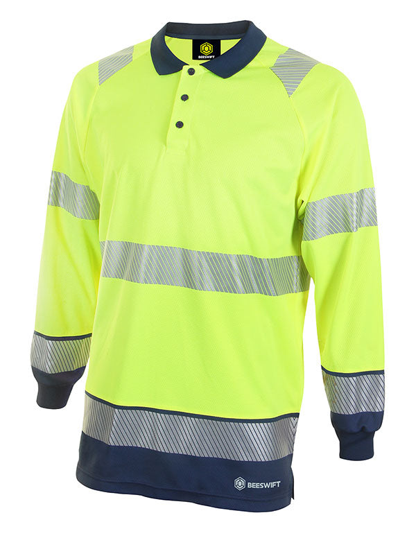 B-Seen Hi-vis Two Tone Long Sleeve Polo Shirt
