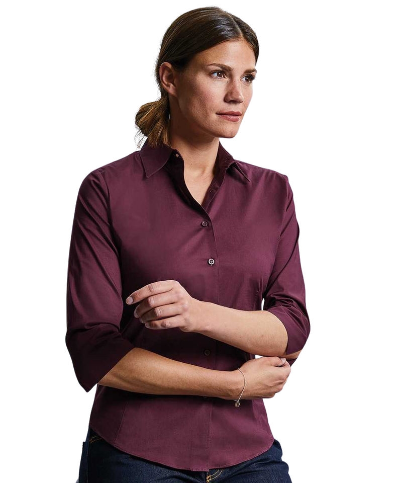 Russell Ladies 3/4 Sleeve Fitted Stretch Shirt Port