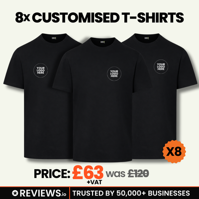 8 Personalised Embroidered Work T-Shirts with Free Logo