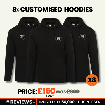 8 Personalised Embroidered/Printed Hoodies with Free Logo