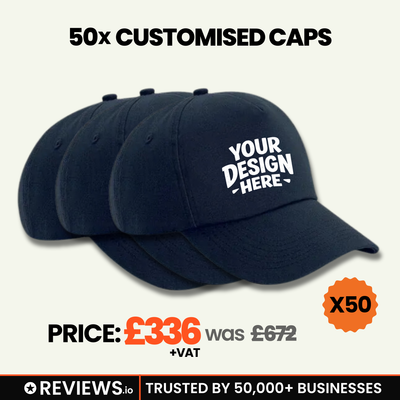 50x Embroidered/Printed Caps Bundle Deal with Free Company/Club Logo