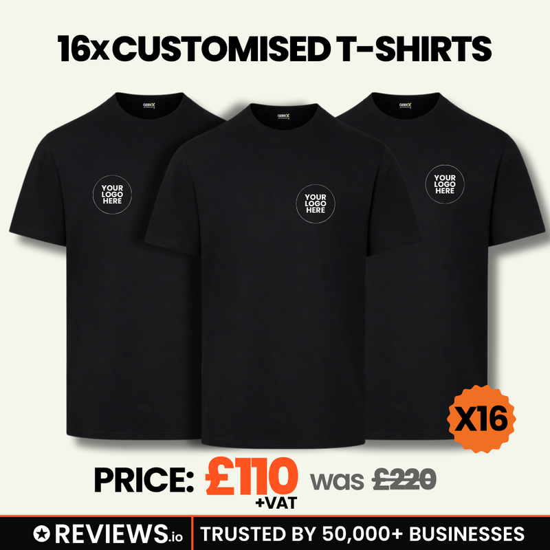 16 Personalised Embroidered Work T-Shirts with Free Logo