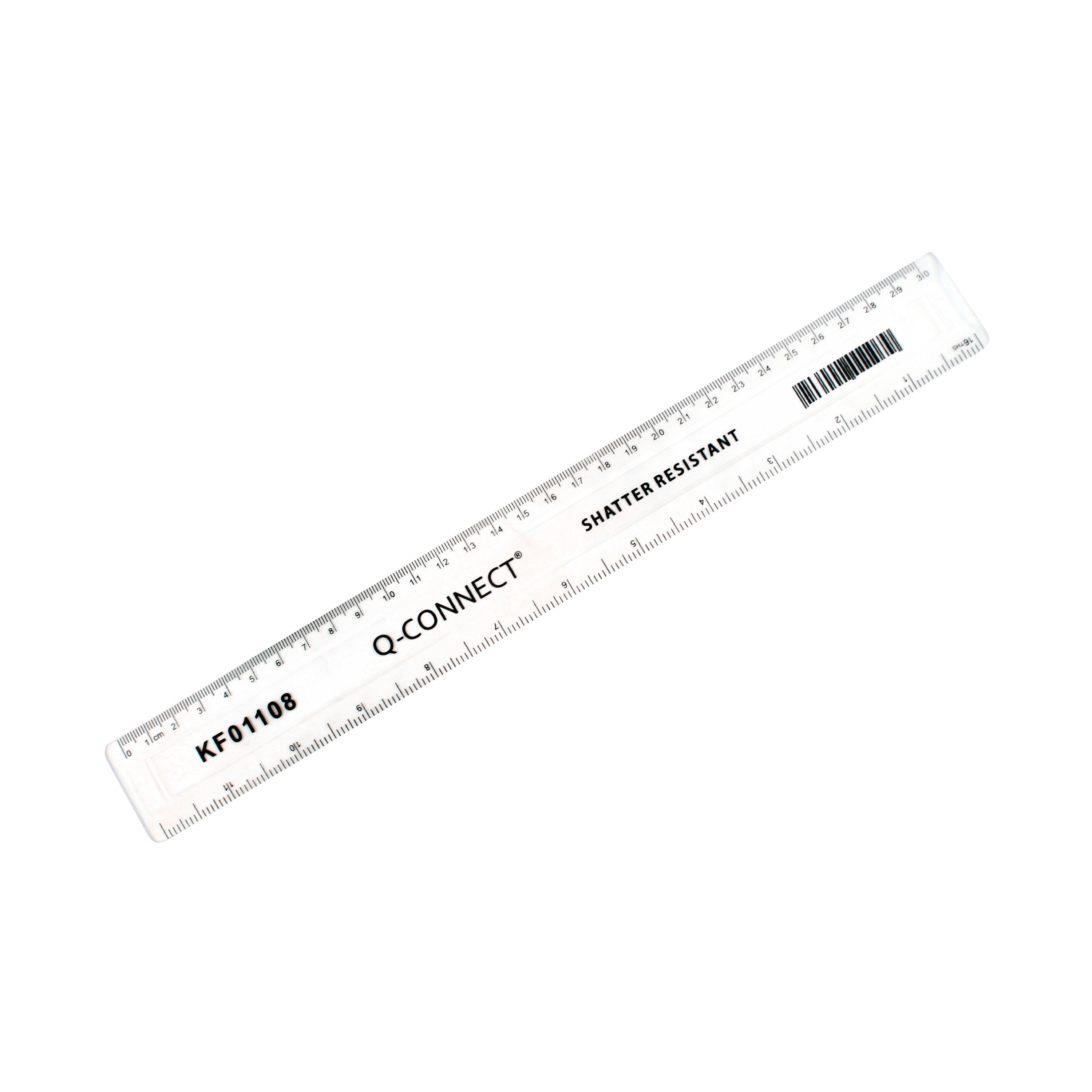 Q-Connect Shatter Resistant Ruler 30cm Clear (Pack of 10) KF01108Q