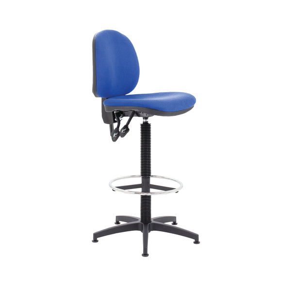 Arista medium-back draughtsman chair in blue fabric with a fixed chrome footrest.