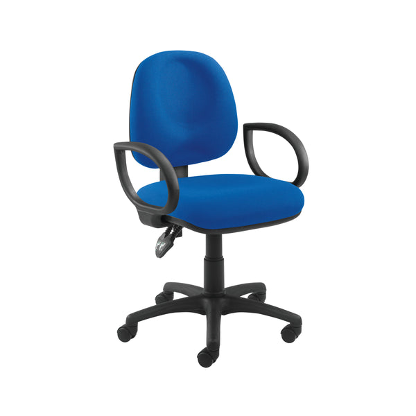 Arista Concept medium-back operator office chair with blue fabric upholstery.