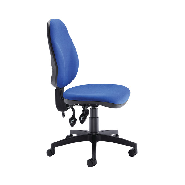 Blue Arista Aire Deluxe chair highlighting its ergonomic features.