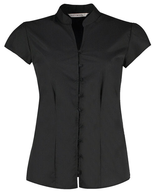 Kustom Kit KK727 Ladies Tailored Fit Mandarin Collar Cap Sleeve Blouse