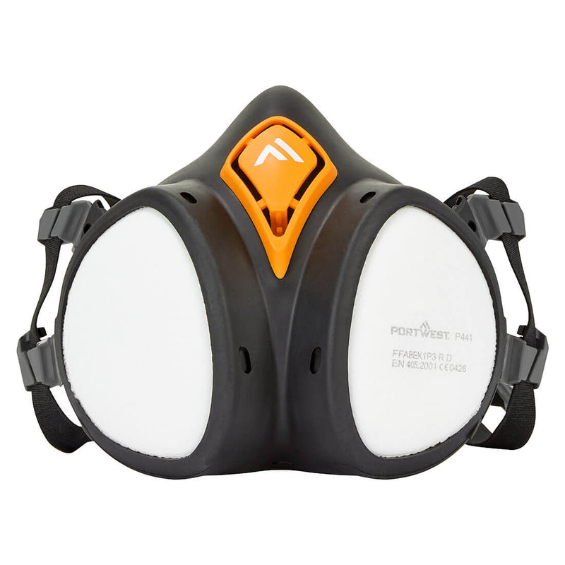 Portwest P441 ABEK1P3 ready-to-use half mask respirator with built-in filters.