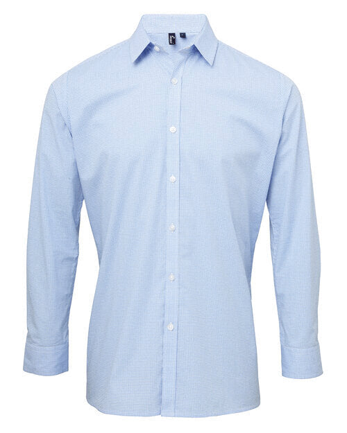 Premier Workwear Mens Long Sleeve Gingham Cotton Microcheck Shirt - PR220M