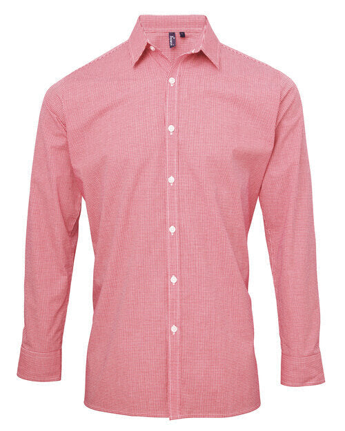 Premier Workwear Mens Long Sleeve Gingham Cotton Microcheck Shirt - PR220M