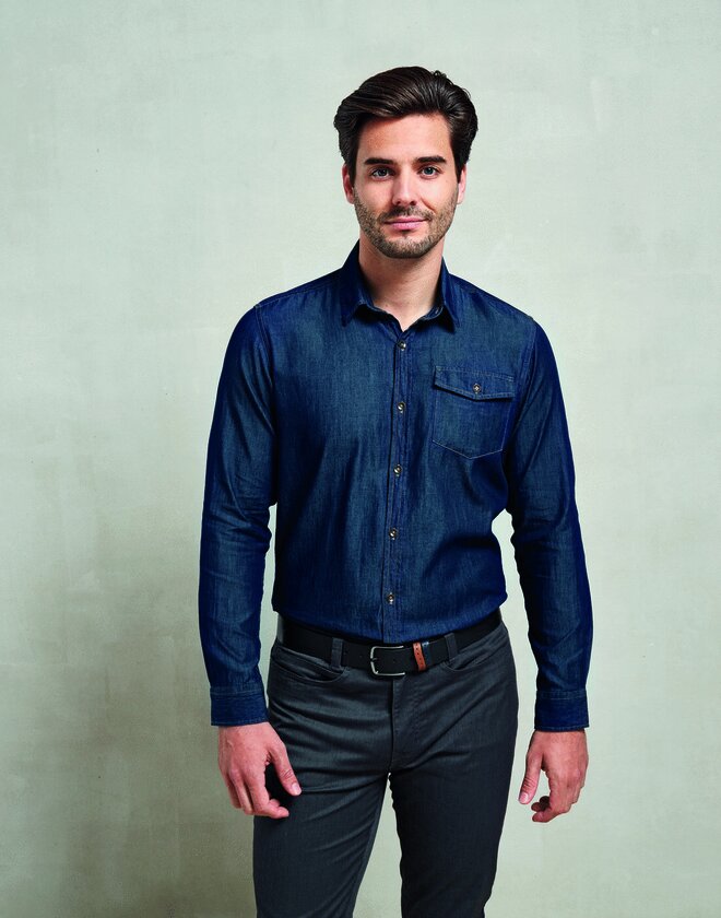Premier Men's Jeans Stitch Denim Shirt