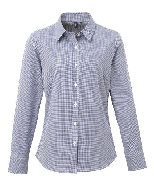 Premier Workwear Ladies Gingham Microcheck Long Sleeve Shirt - PR320M