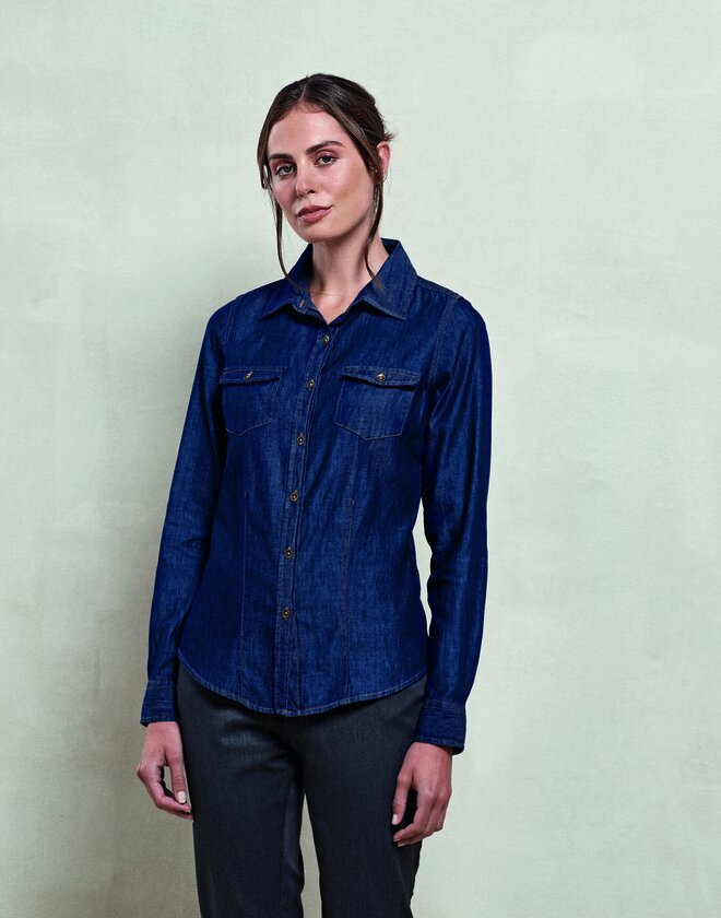 Premier Women's Jeans Stitch Denim Shirt