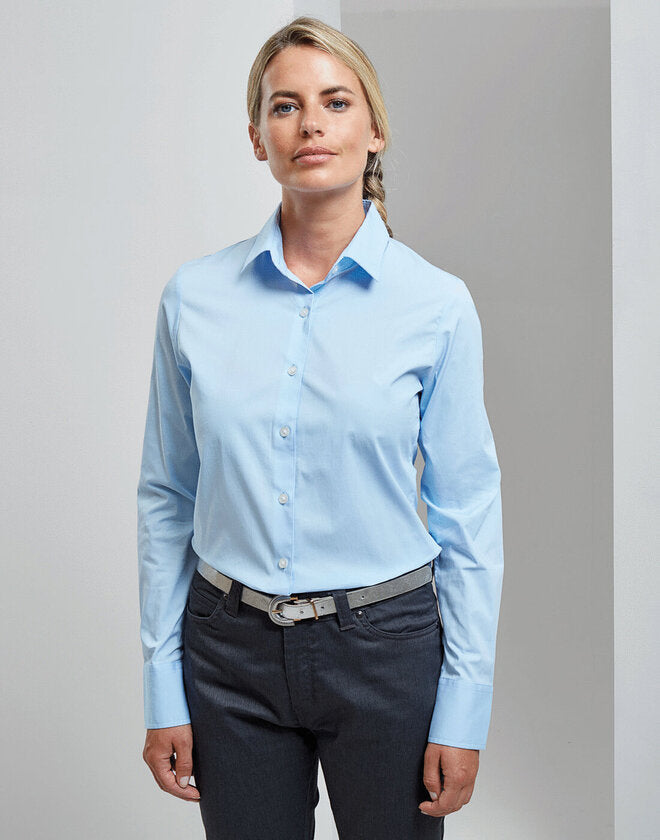 Premier Women's Stretch-Fit Cotton Poplin Long Sleeve Shirt