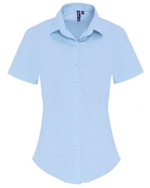 Premier Workwear Ladies Stretch Fit Cotton Poplin Short Sleeve Shirt - PR346M