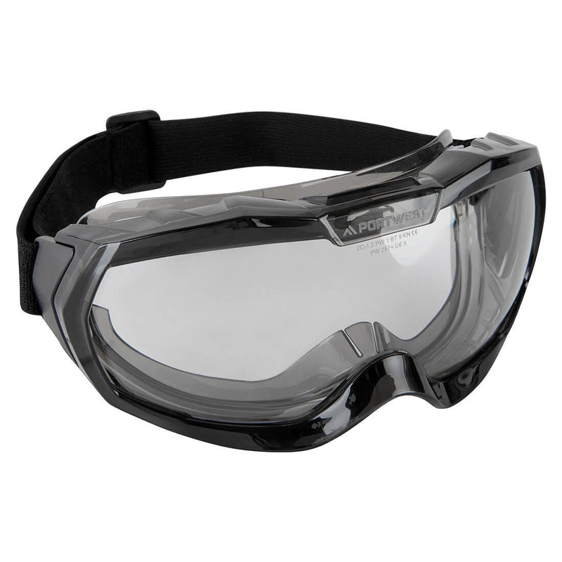 Clear Portwest Ultra-Safe Light PS67 unvented safety goggles.