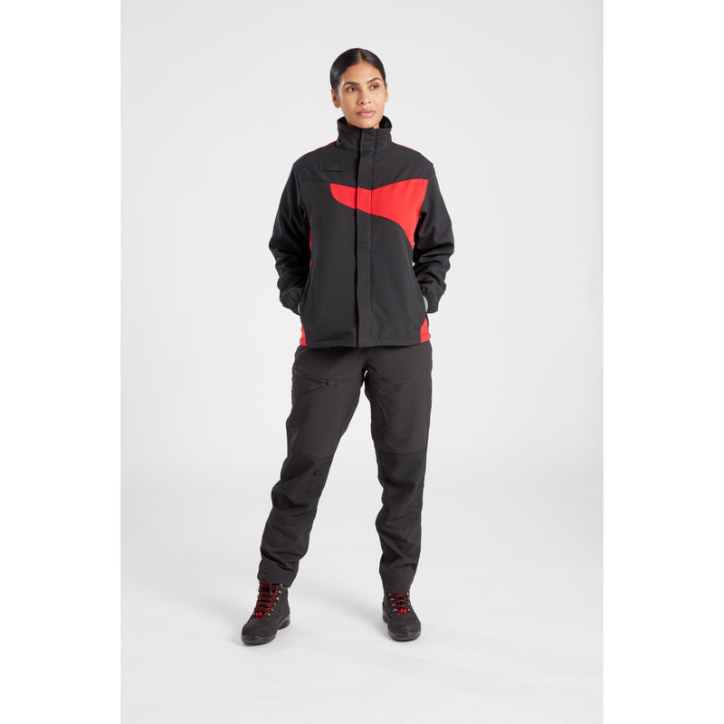 Woman showing the fit of the Portwest Softshell jacket.