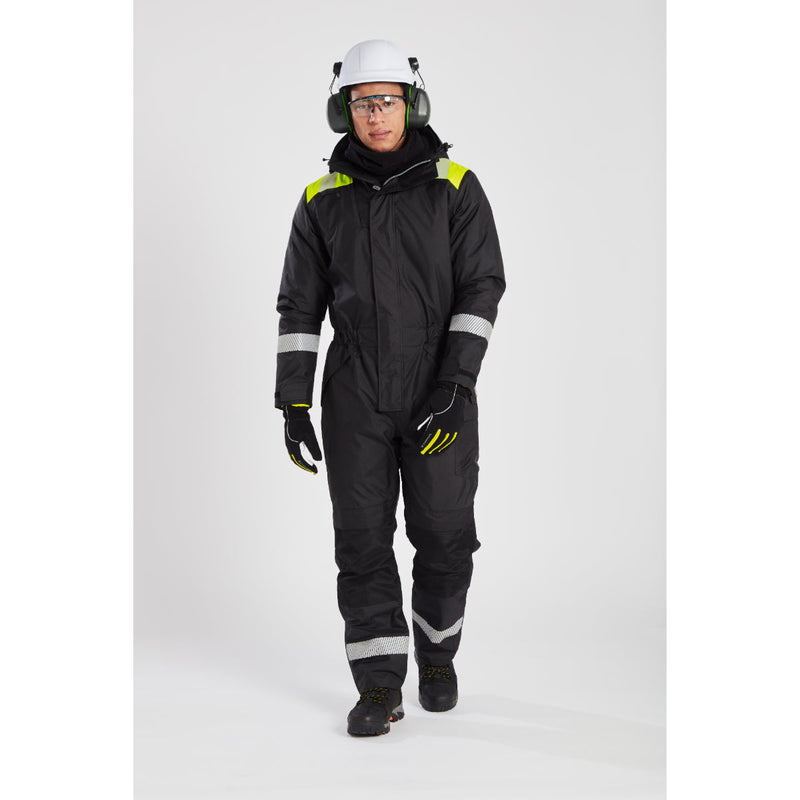 Model in Portwest workwear and Top Guard safety glasses, side view.