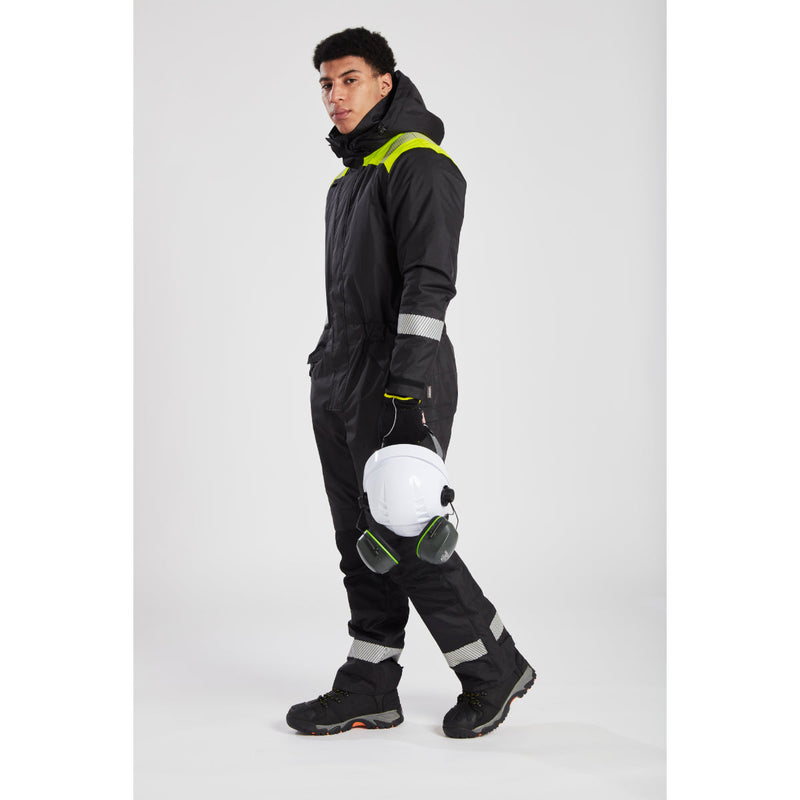 Close-up of Monsal safety boots paired with Portwest safety helmet and gear