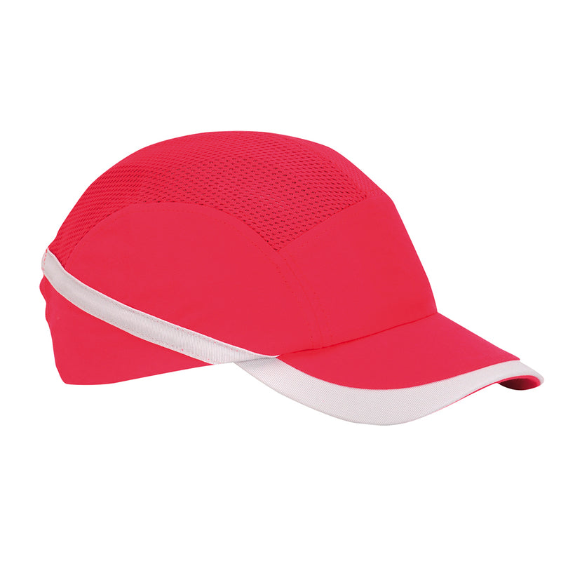 A red Portwest Vent Cool bump cap (PW69) with contrasting black mesh panels.