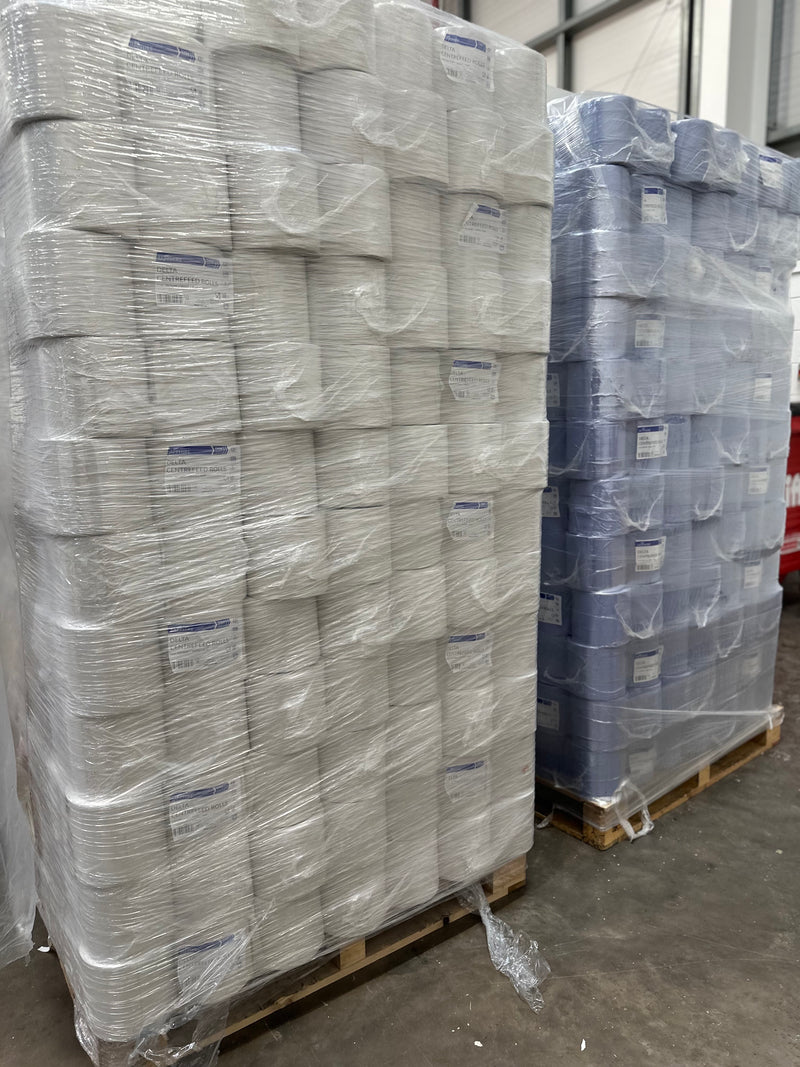 White 2 Ply Flat Sheet Centrefeed Roll (Pallet Deal of 84 - 170mm x 150m)
