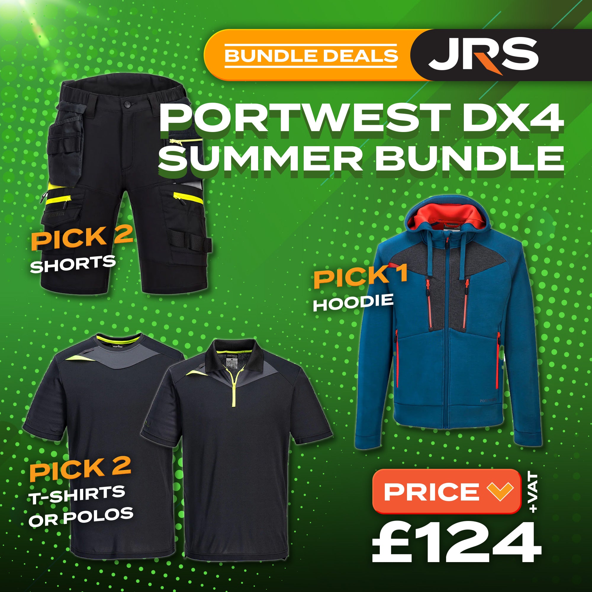 Portwest DX4 Best Summer Shorts, T-Shirt, & Hoodie Workwear Bundle