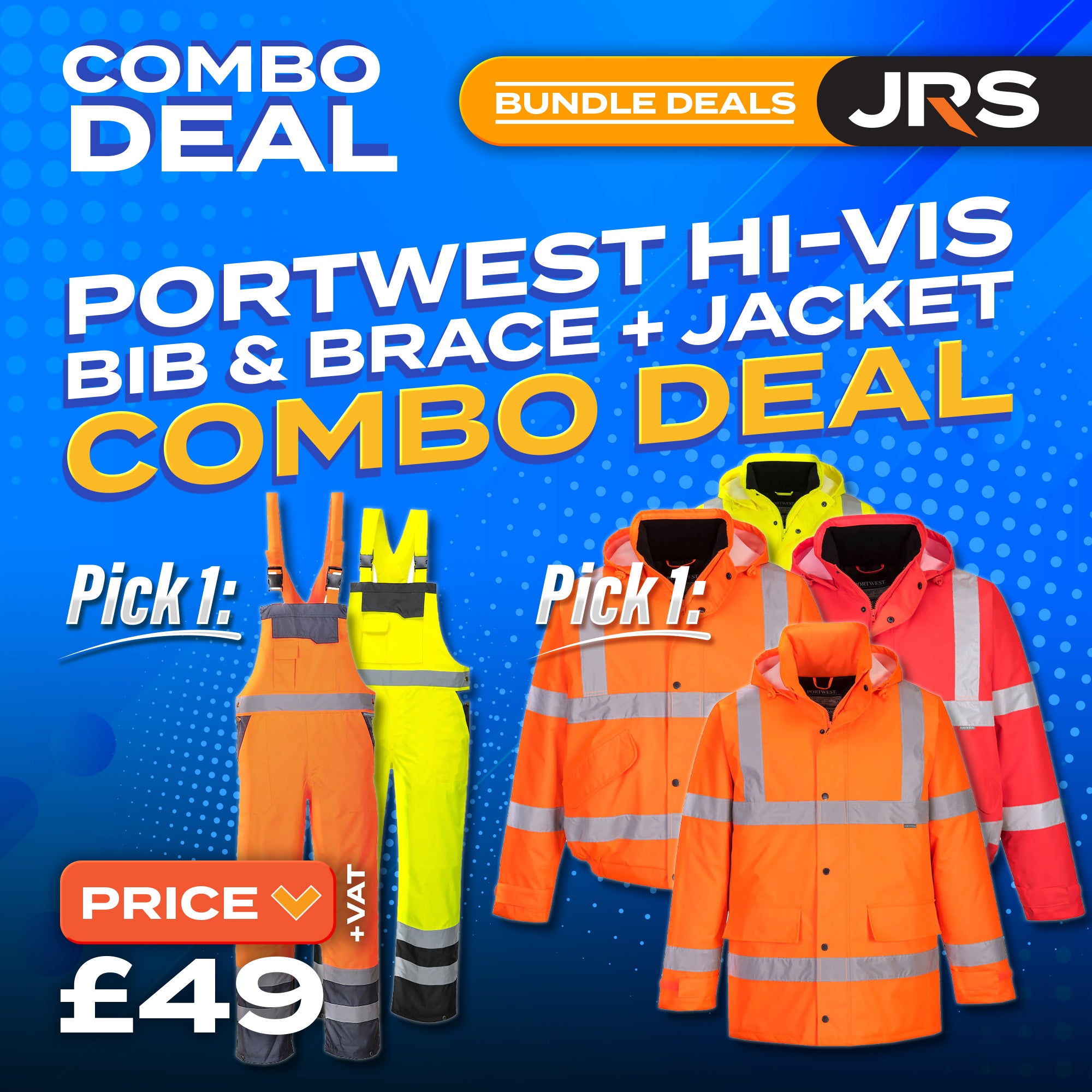 Portwest Hi-Vis Jacket, Bib & Brace Combo Bundle Deal