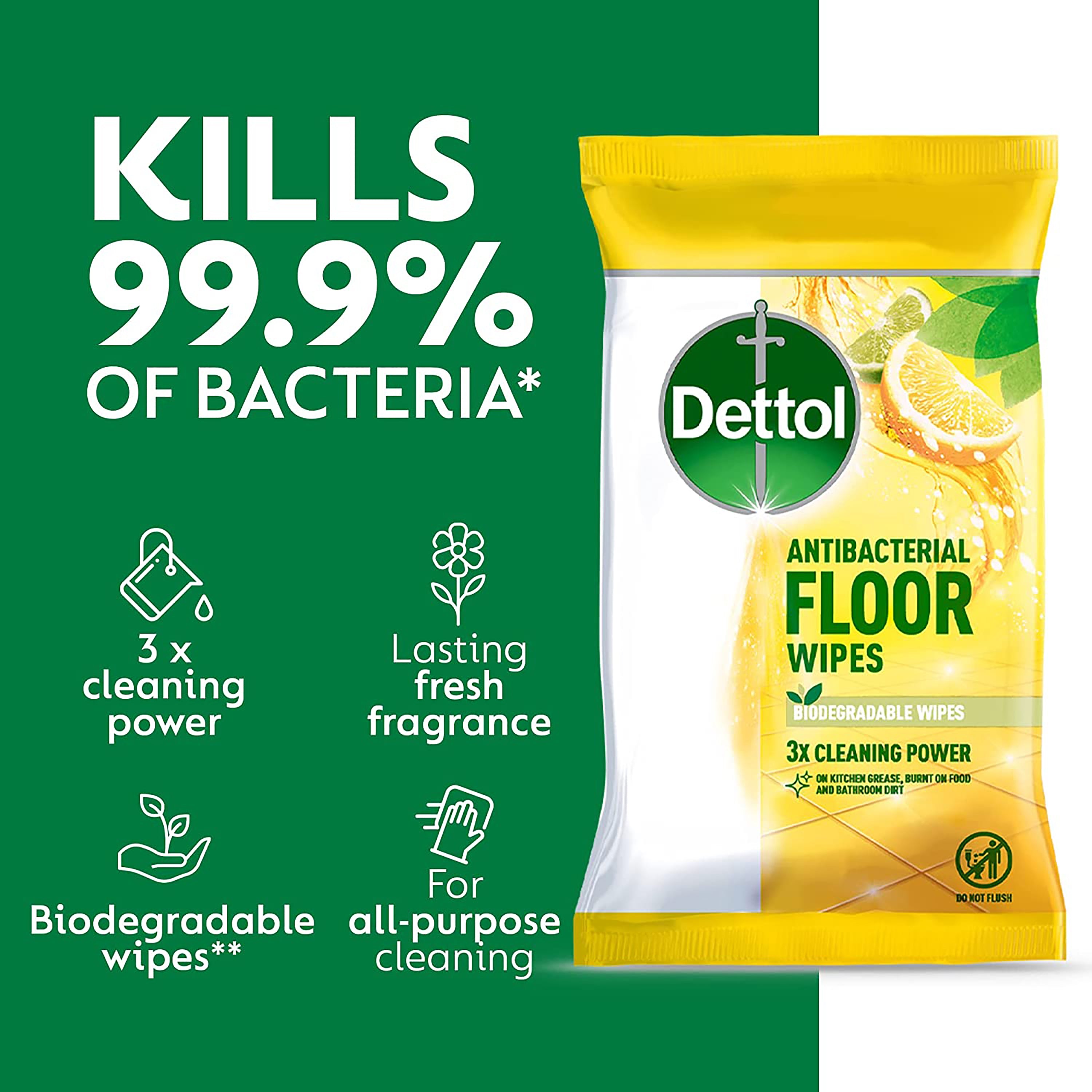 Dettol Floor Wipes Biodegradable Citrus (Pack of 10) 3213958-S