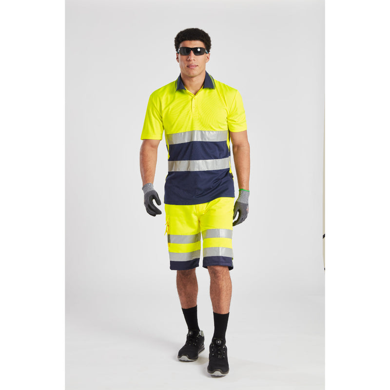 model wearing the Portwest Hi-Vis Lightweight Poly-Cotton Shorts