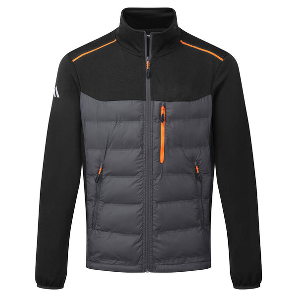 Black hi-vis thermal jacket with zip-up front and quilted insulation