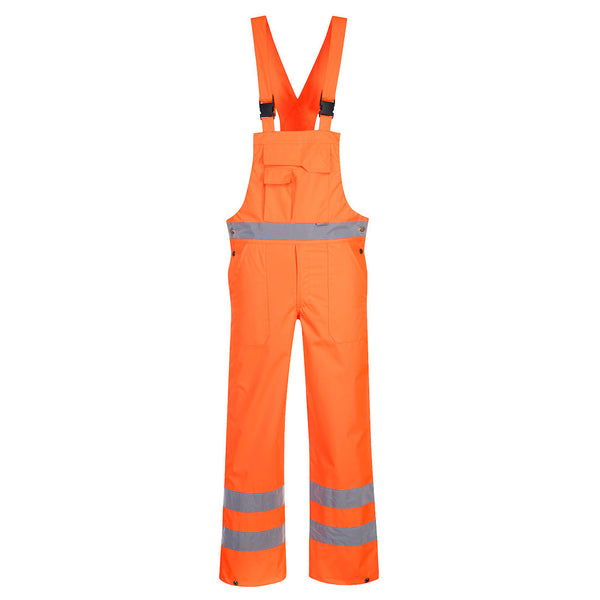 Portwest Hi-Vis Breathable Rain Bib and Brace (S388) in fluorescent Orange for high visibility.