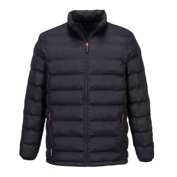 Portwest S546 KX3 Ultrasonic Tunnel Jacket in black with fully heat-sealed baffle lines, padded insulation, and drawcord hem