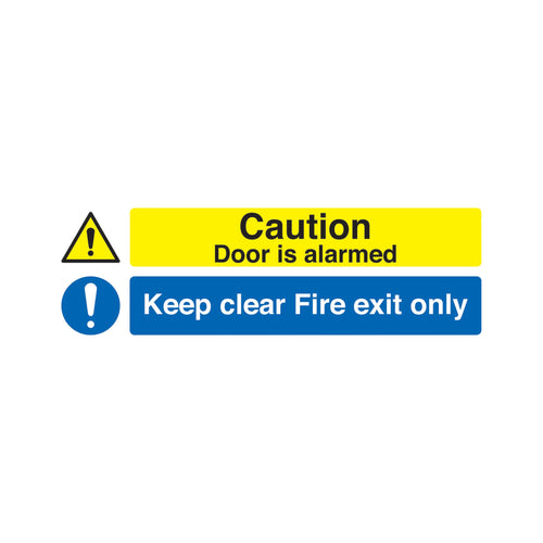 Signs and Labels Safety Sign Caution Door Is Alarmed Keep Clear Fire Exit Only Self-adhesive 150x450mm Sr72031
