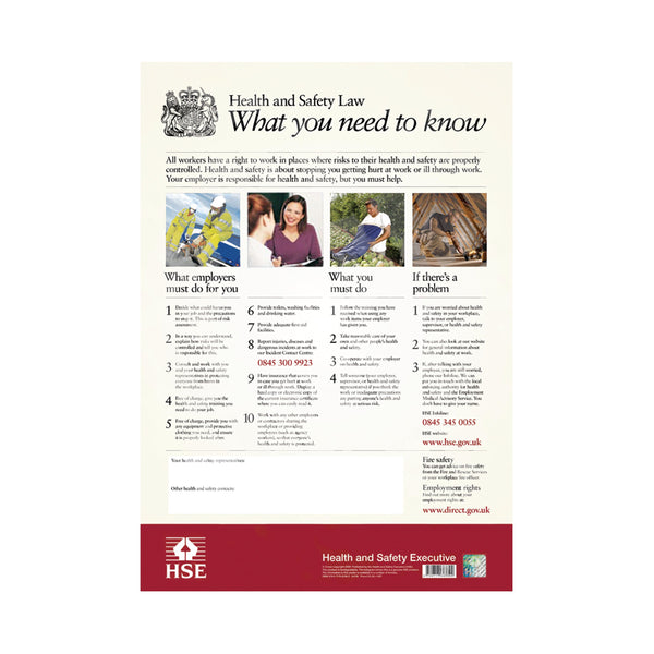 Signs and Labels Hse Health And Safety Law Poster A2 Fwc30