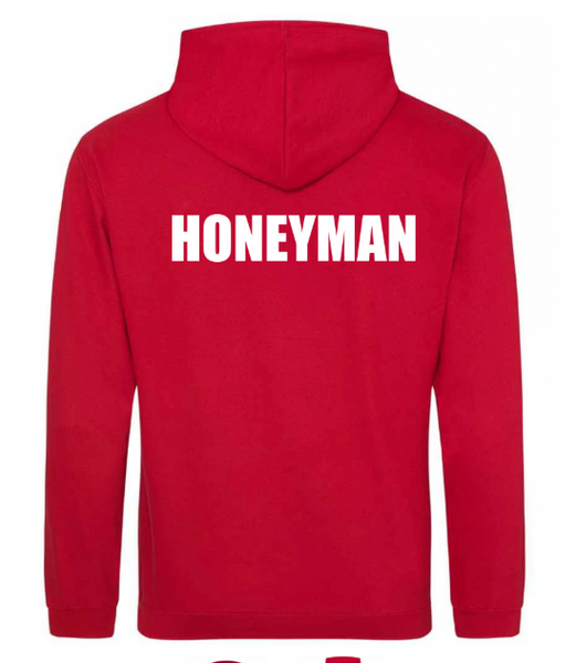 A detailed look at the embroidered Armadale PS house crest on the red adult hoodie.