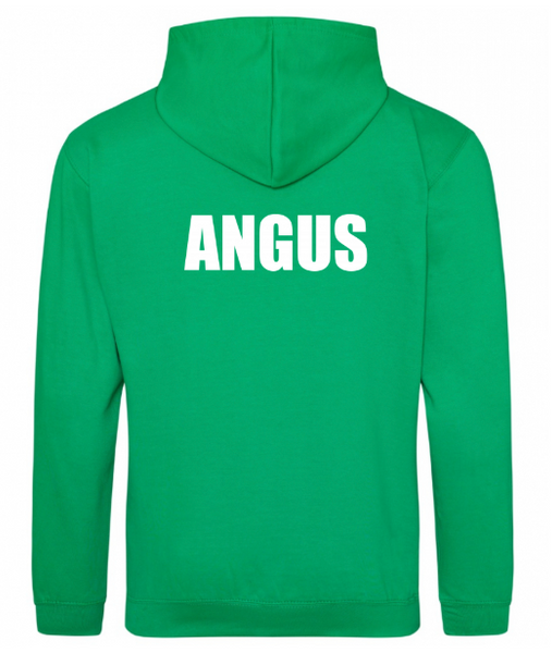 The Armadale PS house crest shown in detail on a kelly green kids' hoodie.