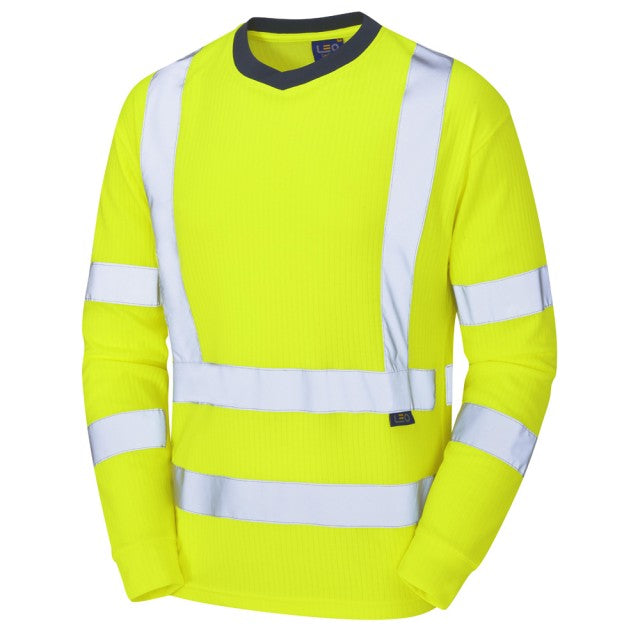 High-visibility yellow polo T-shirt by Leo Workwear, short-sleeve