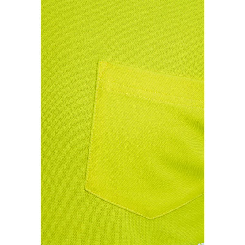 Close-up on the chest pocket of the Portwest PW3 hi-vis polo shirt.