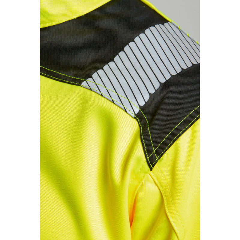 Man with the hood up on the Portwest PW3 hi-vis work jacket.