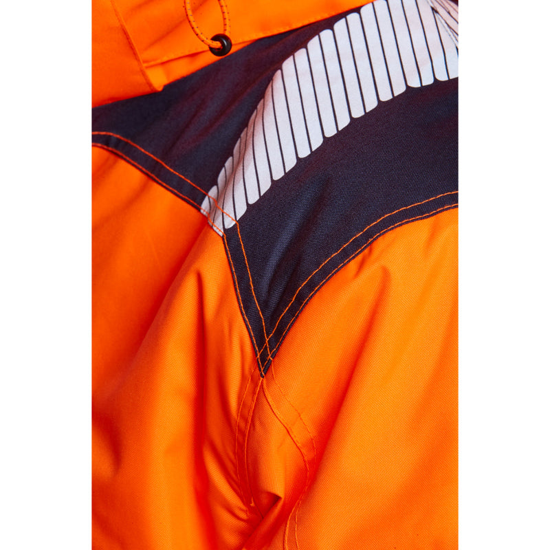 Close-up of the detachable ID pocket feature on the hi-vis jacket.