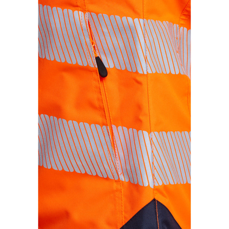 Close-up view of the sleeve pocket on the Portwest PW3 hi-vis work jacket.