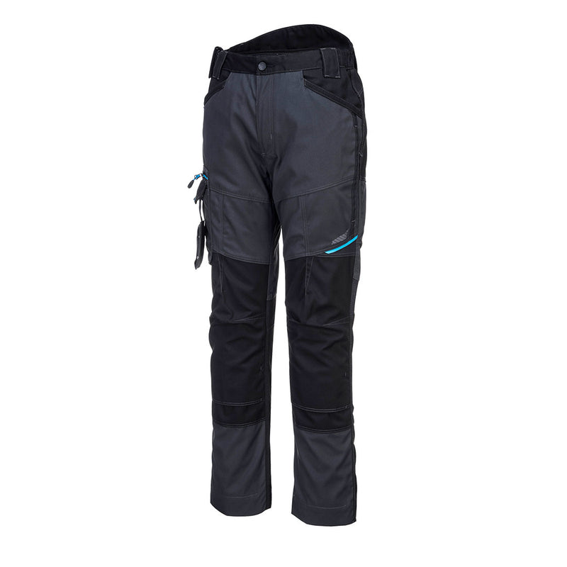 Metal grey Portwest WX3 work trousers (T701) with silver-grey detailing for a subtle