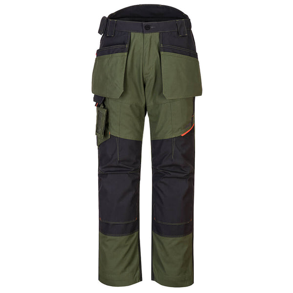 Rugged olive green Portwest WX3 holster trousers (T702) with black accents