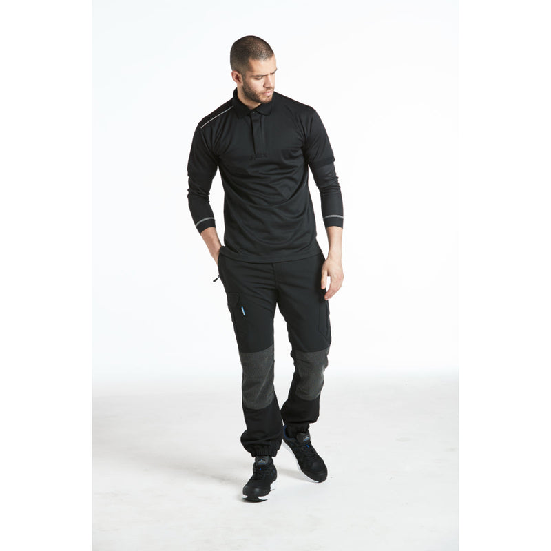 Two-tone grey and black workwear outfit – front view with model pose