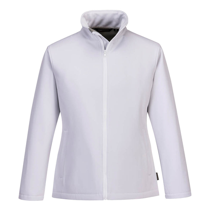 White and red safety jacket featuring reflective strips and full sleeves