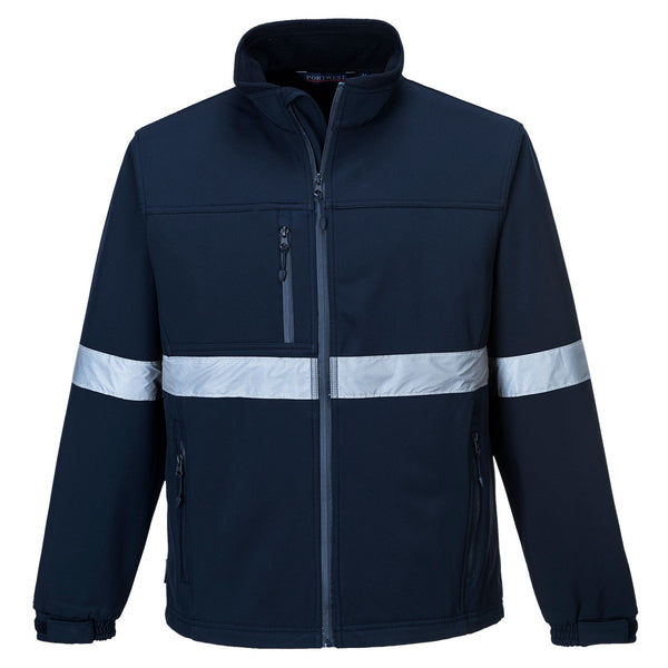 Portwest TK54 IONA 3L softshell jacket in navy with reflective tape and fleece lining