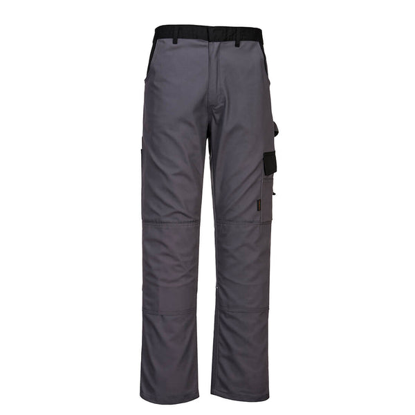 Portwest Munich heavy-weight graphite grey work trousers with reflective piping